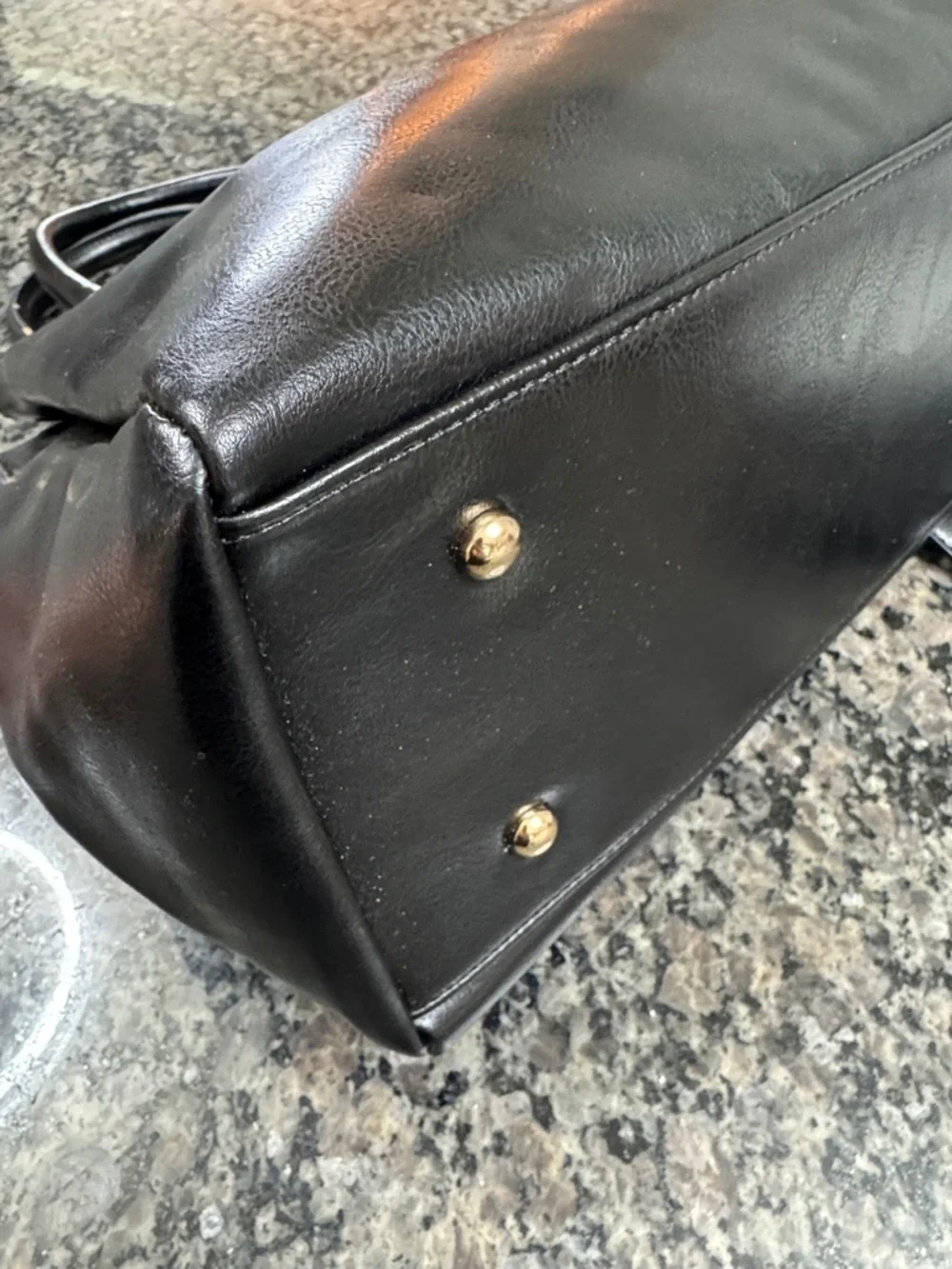 Women's Black Leather Satchel with Gold-Tone Lock and crossbody strap EUC